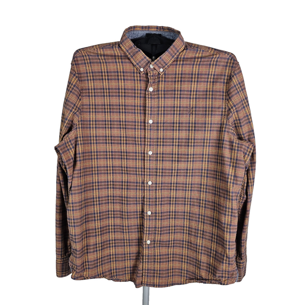 14th & Union Men's XL Trim Fit Plaid Long Sleeve Button Down Shirt Brown Navy Ye